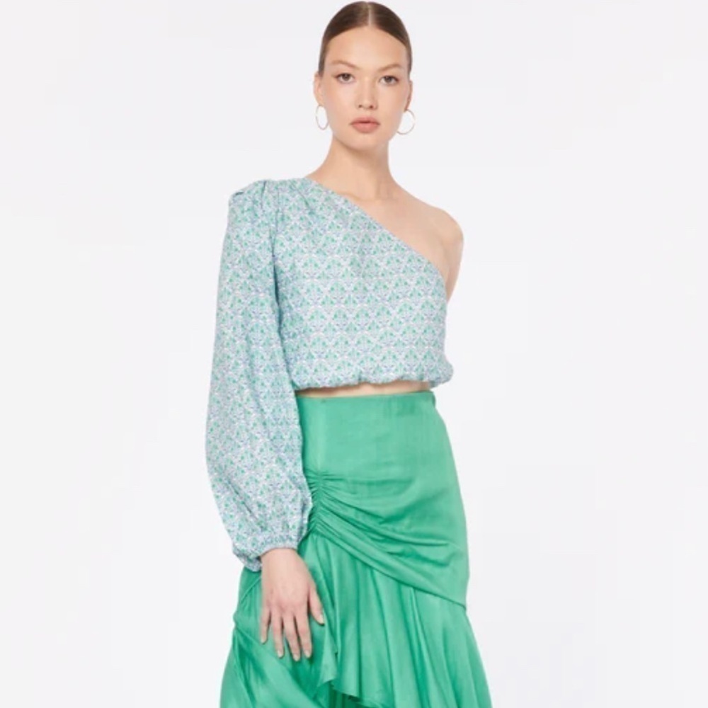 CAMI NYC Lenore Floral One-Shoulder linen crop top M NWT